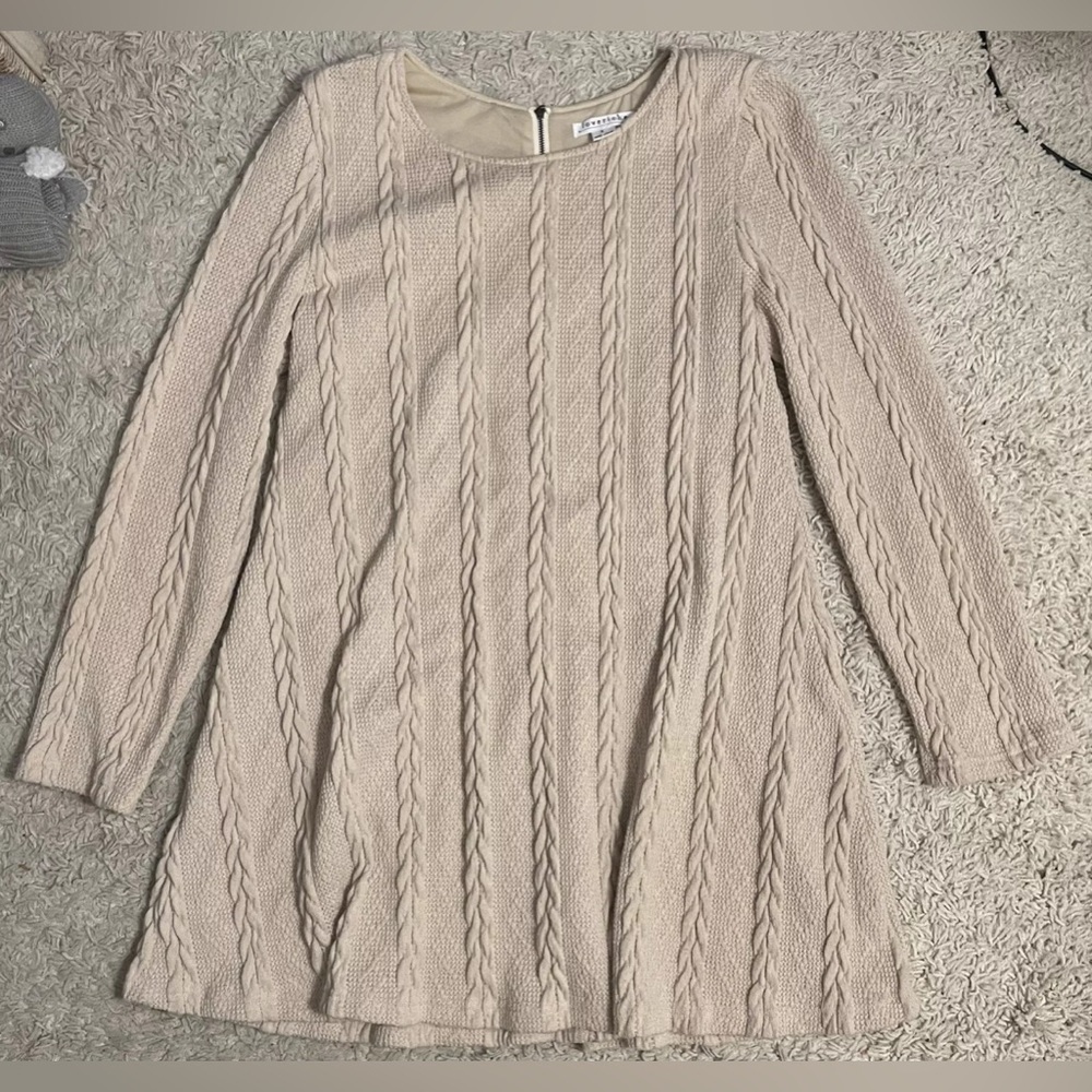 LOVERICHE beige long sleeve knee length knit sweater dress large l